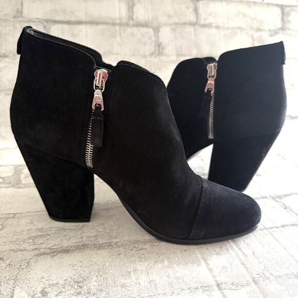 Rag & Bone Margot Black Suede Ankle Booties Heels Side Zip 3.5" Sz 41 (10.5) - Picture 7 of 10